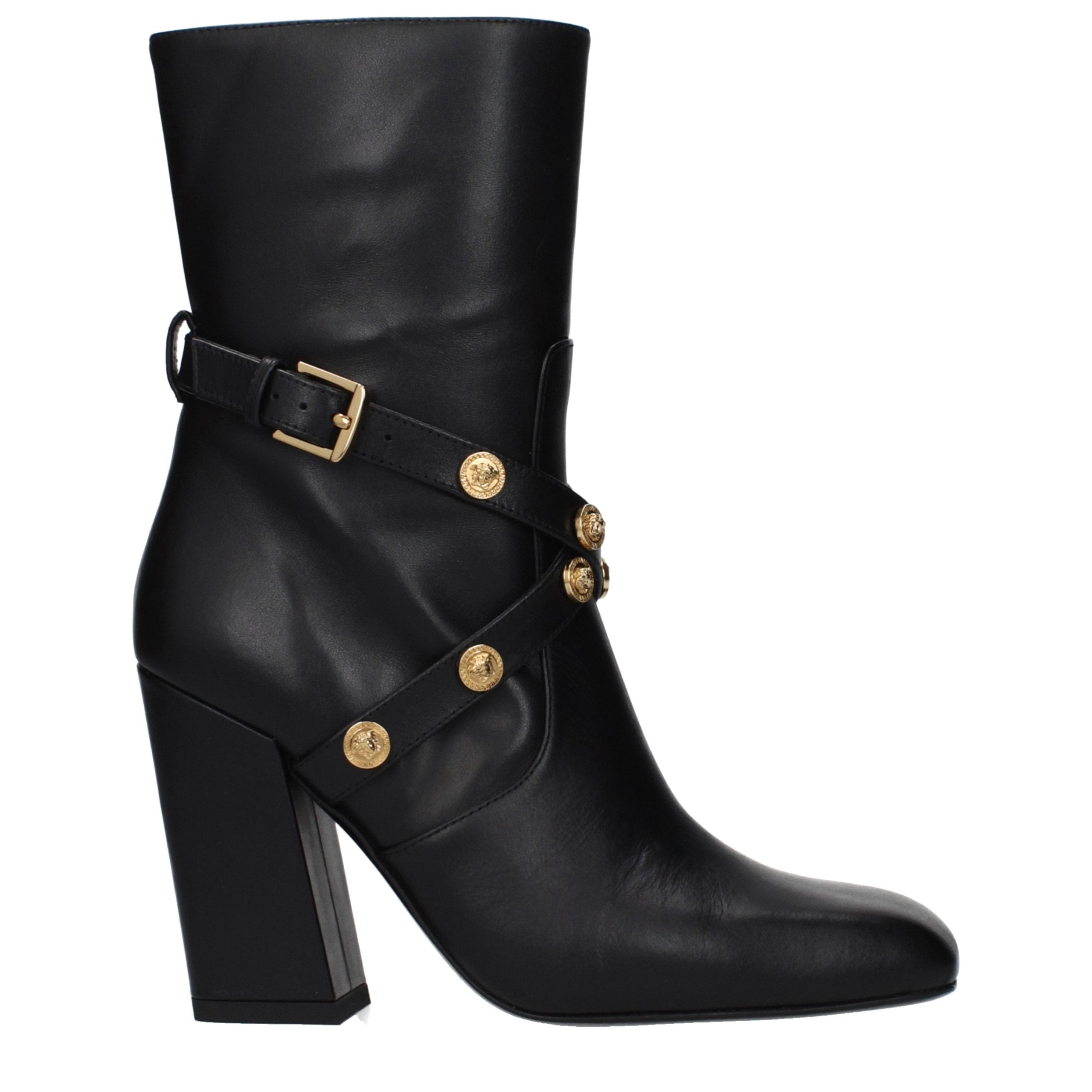 Versace Black Leather High-Heel Ankle Boots