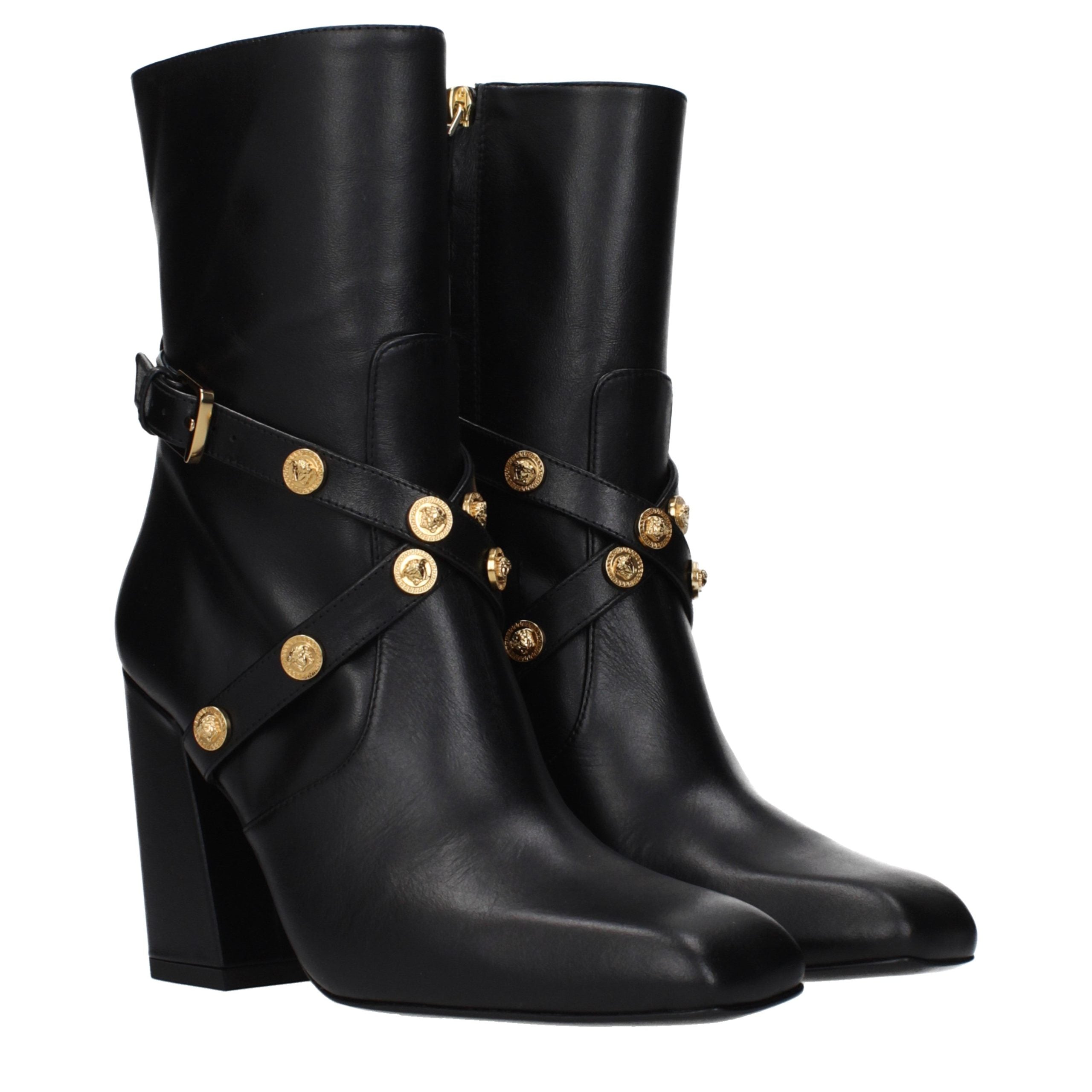 Versace Black Leather High-Heel Ankle Boots