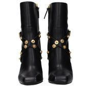 Versace Black Leather High-Heel Ankle Boots