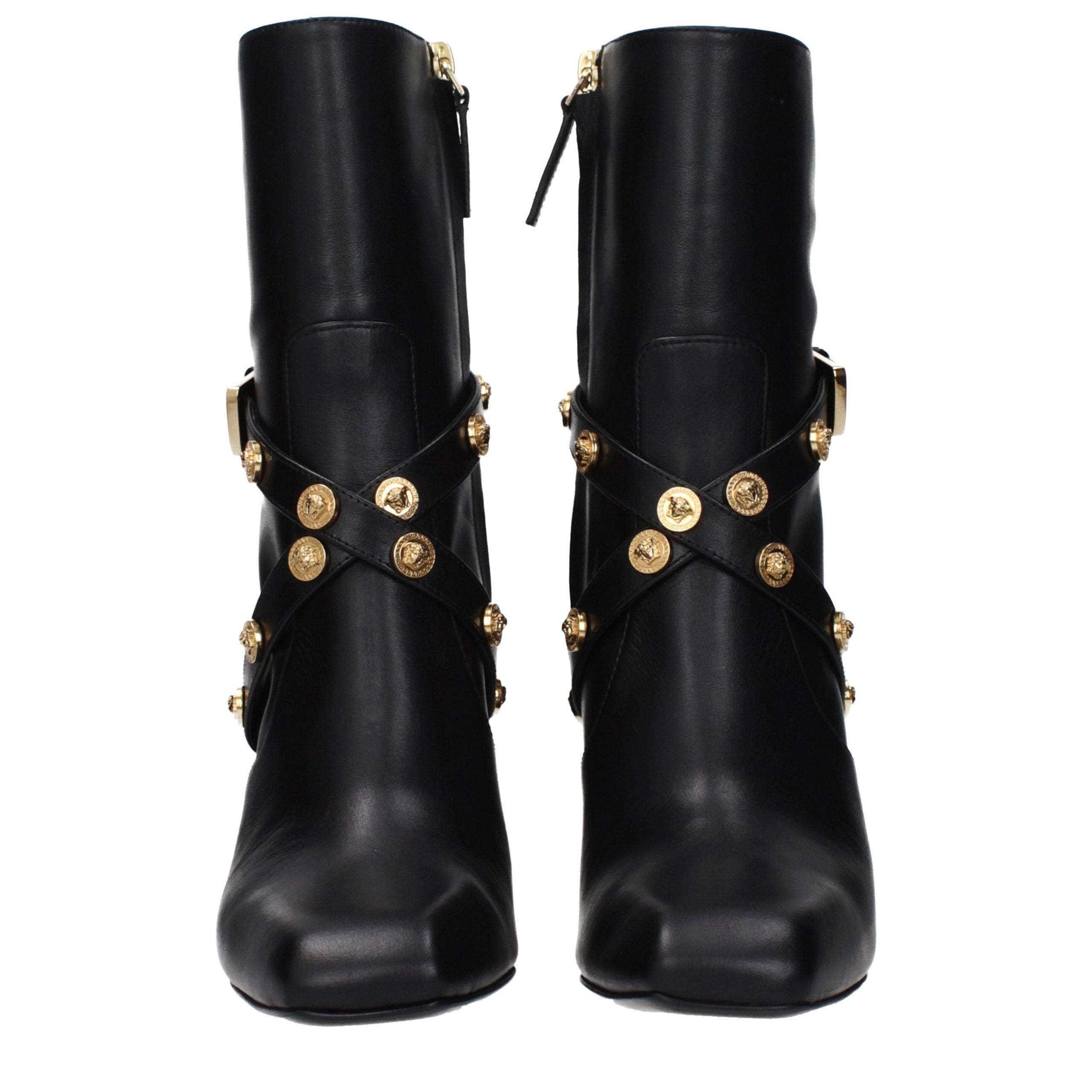 Versace Black Leather High-Heel Ankle Boots