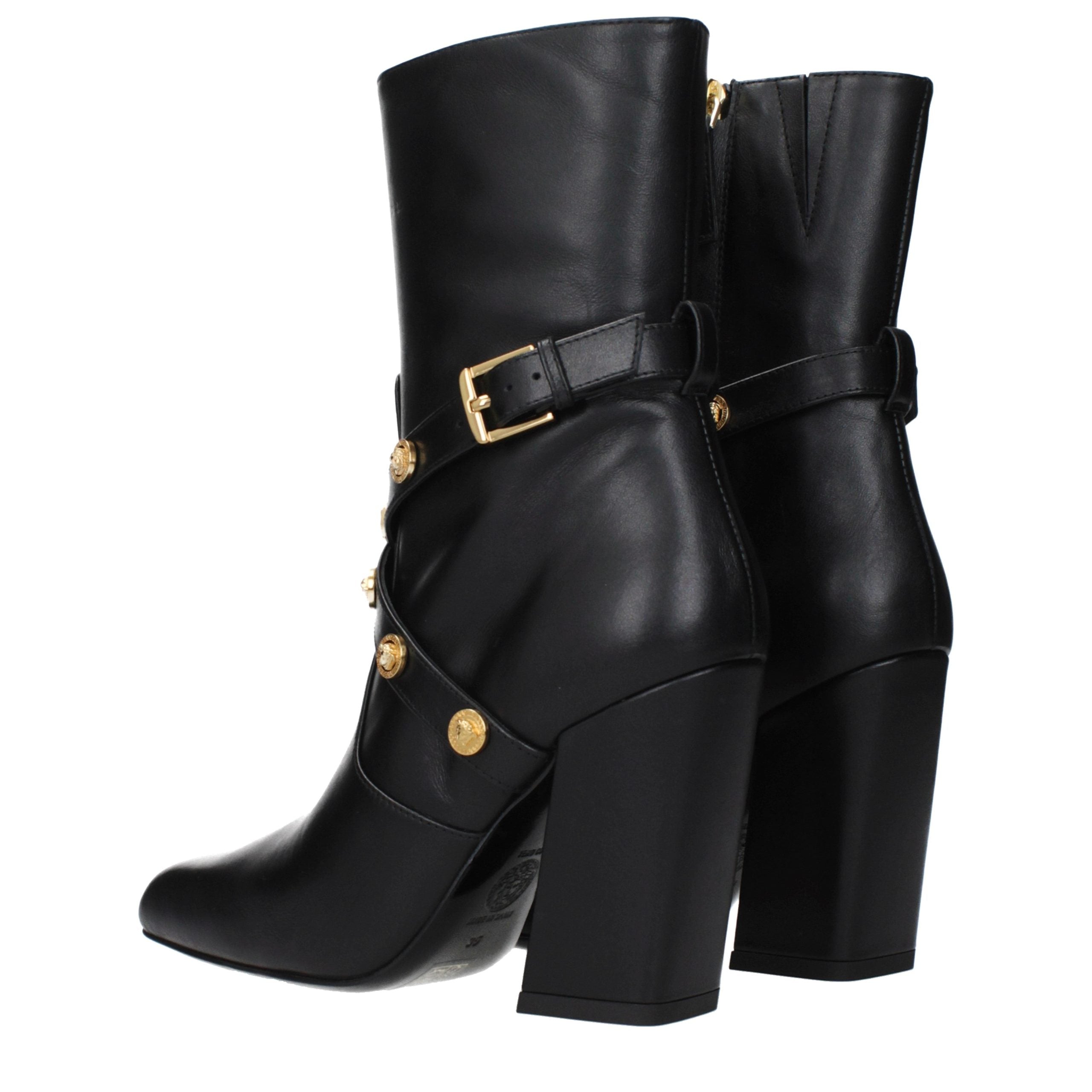Versace Black Leather High-Heel Ankle Boots