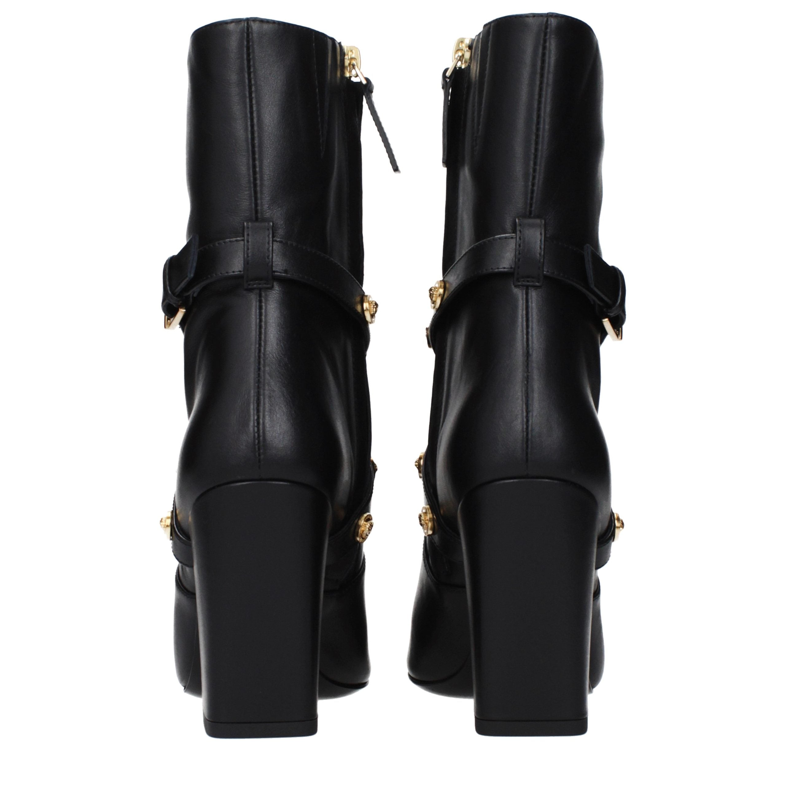 Versace Black Leather High-Heel Ankle Boots