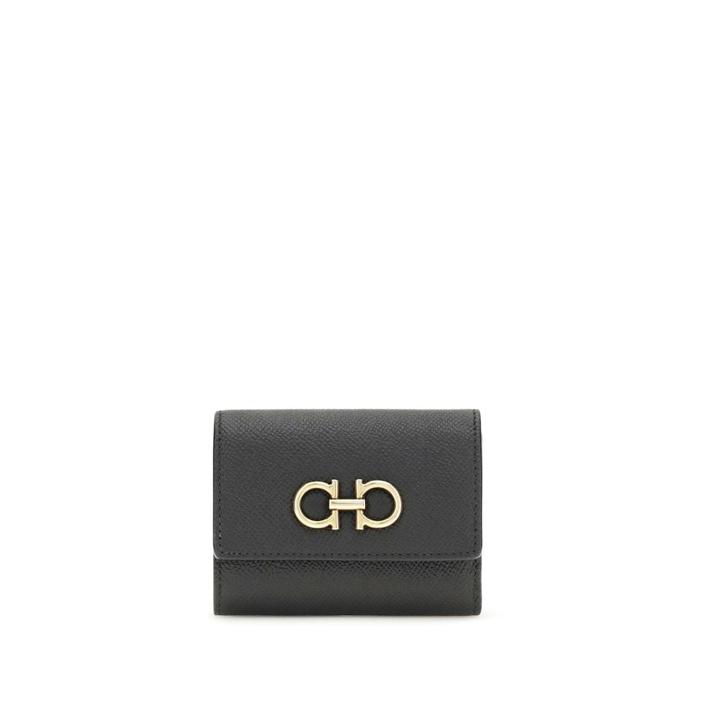Ferragamo Black Calf Leather Trifold Wallet