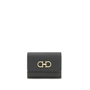 Ferragamo Black Calf Leather Trifold Wallet