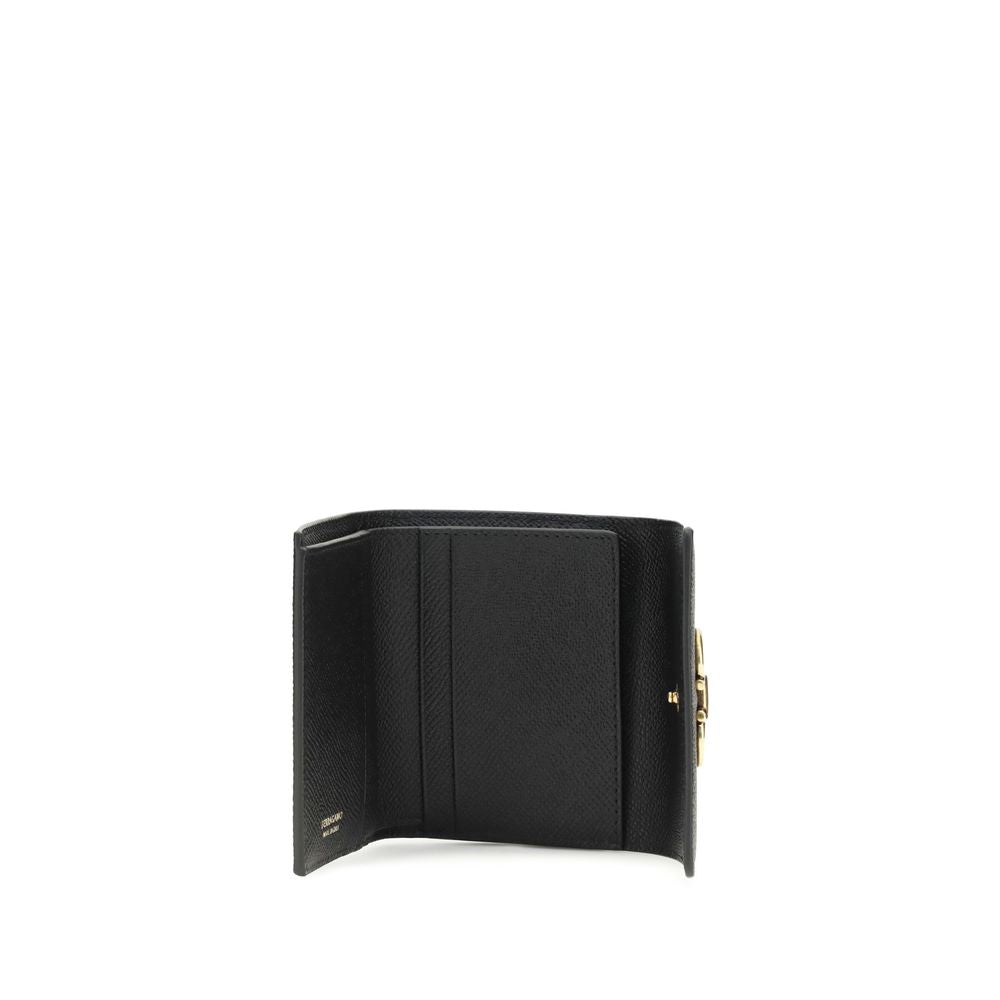 Ferragamo Black Calf Leather Trifold Wallet