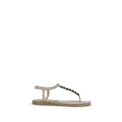 Brunello Cucinelli Beige Calf Leather Flat Sandals