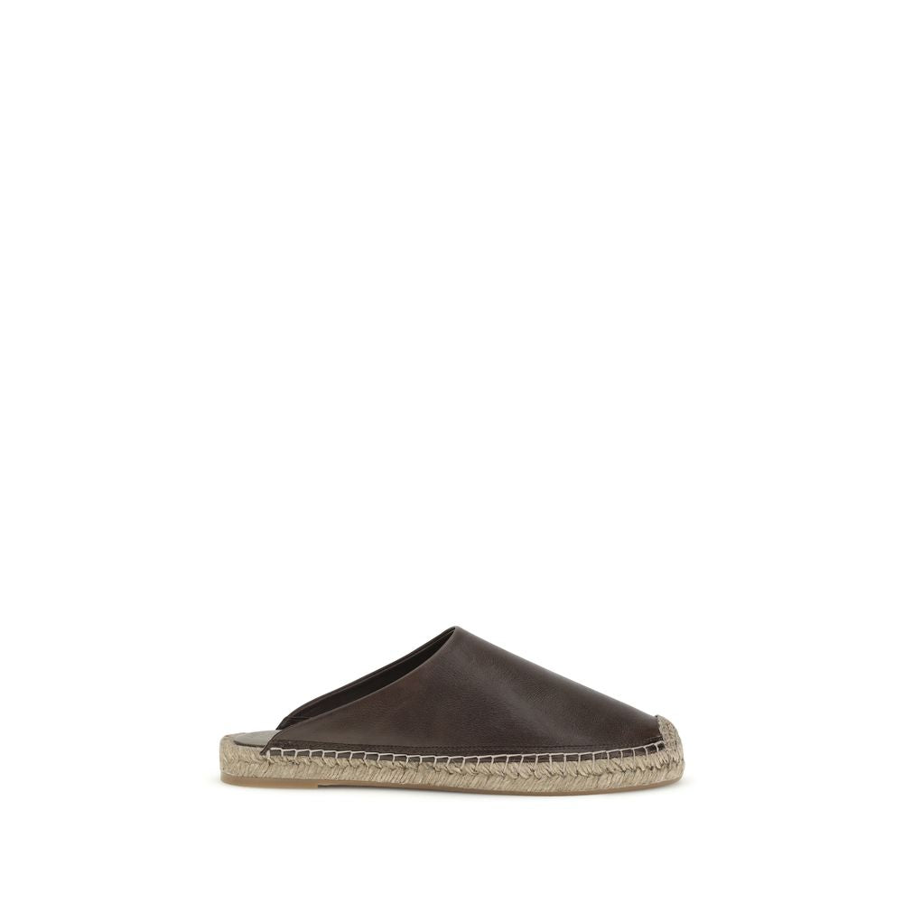 Brunello Cucinelli Brown Calf Leather Espadrilles Mules