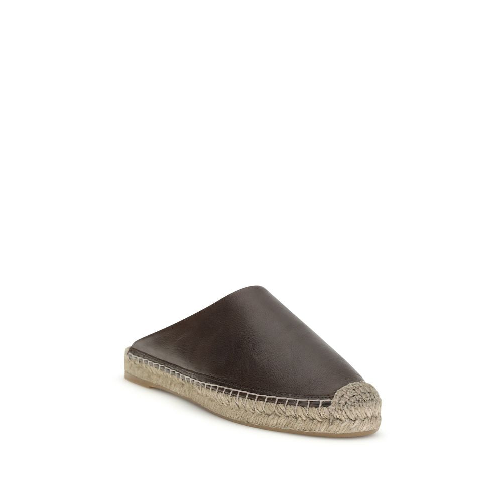 Brunello Cucinelli Brown Calf Leather Espadrilles Mules