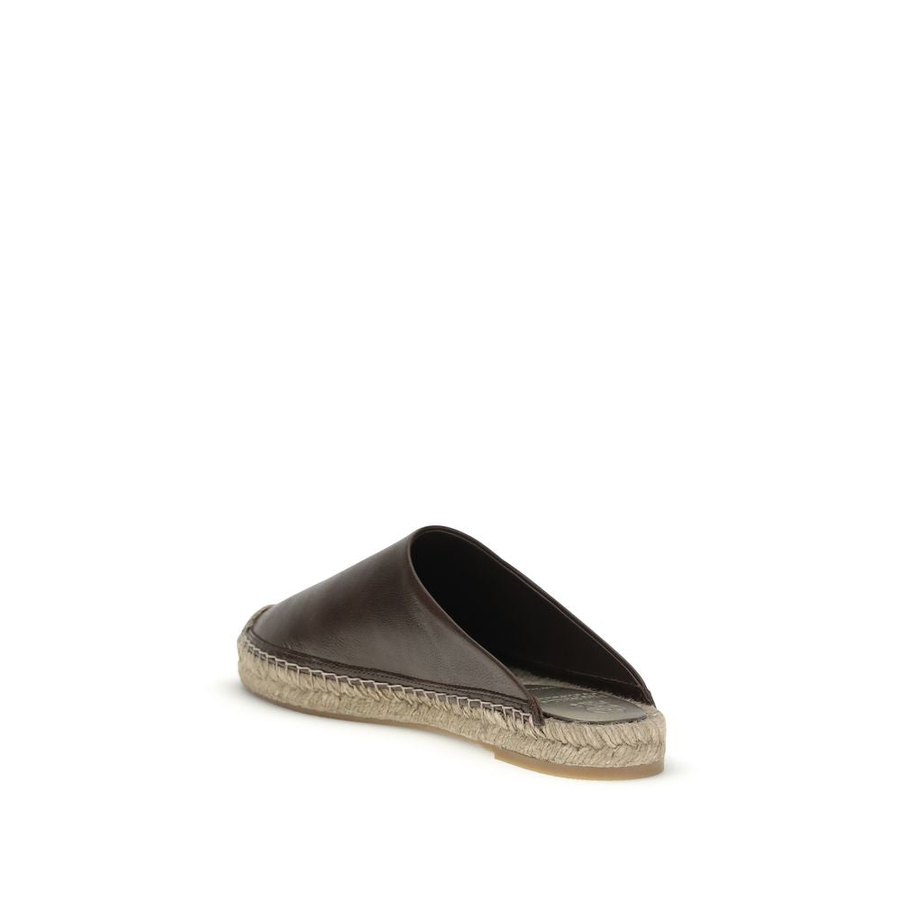 Brunello Cucinelli Brown Calf Leather Espadrilles Mules