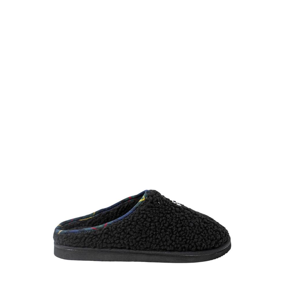 Ralph Lauren Black Cotton Faux Fur Slippers