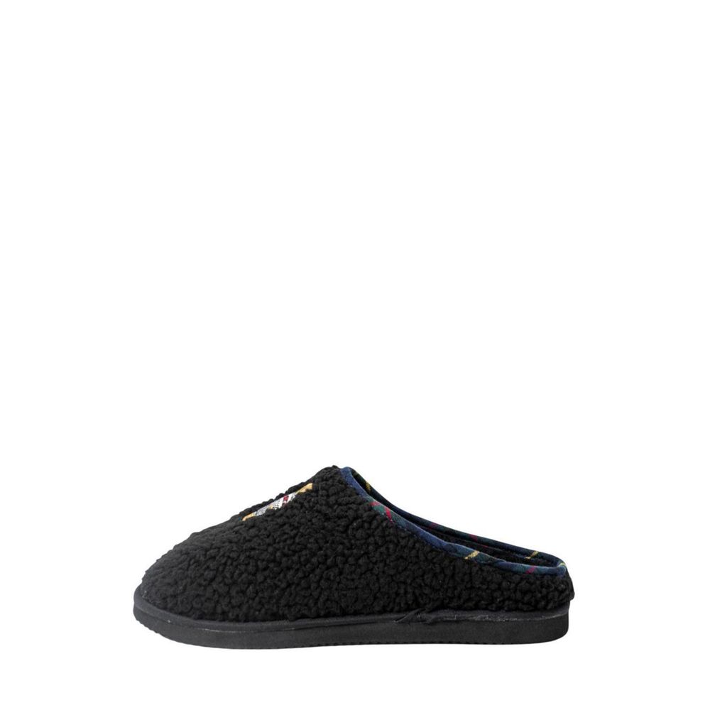 Ralph Lauren Black Cotton Faux Fur Slippers
