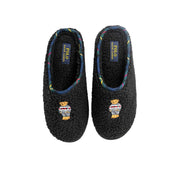 Ralph Lauren Black Cotton Faux Fur Slippers