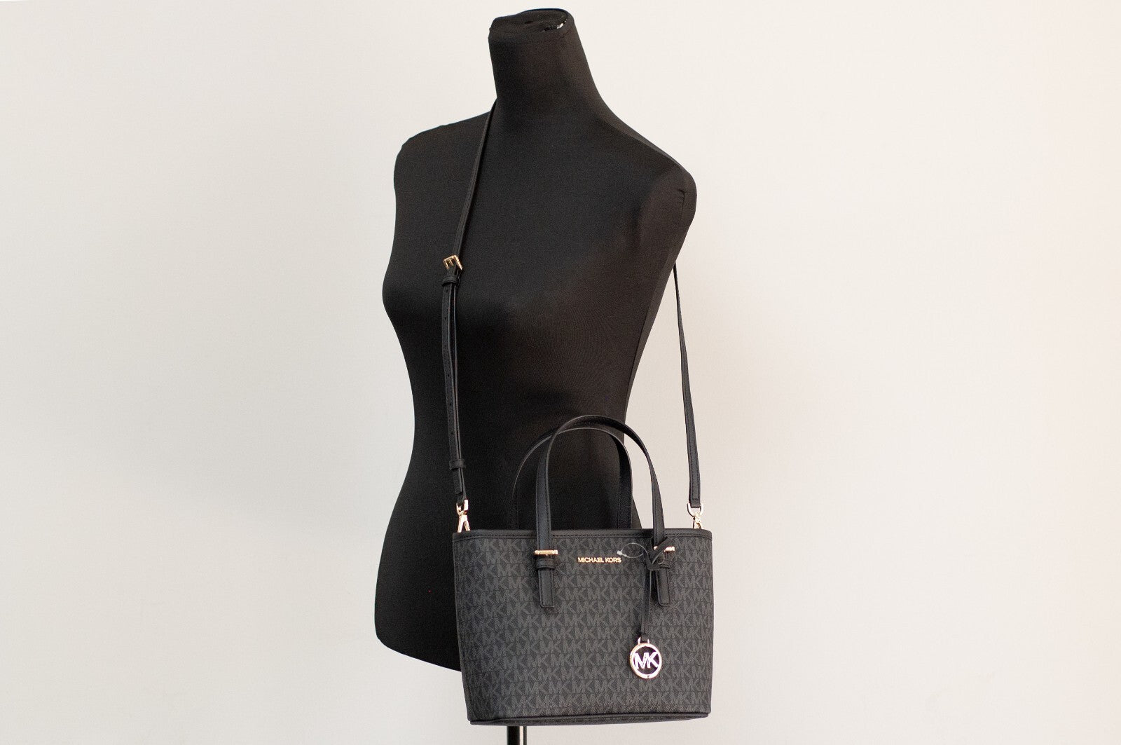 Michael Kors Black Signature Leather XS Jet Set Travel Tote