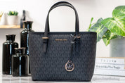 Michael Kors Black Signature Leather XS Jet Set Travel Tote
