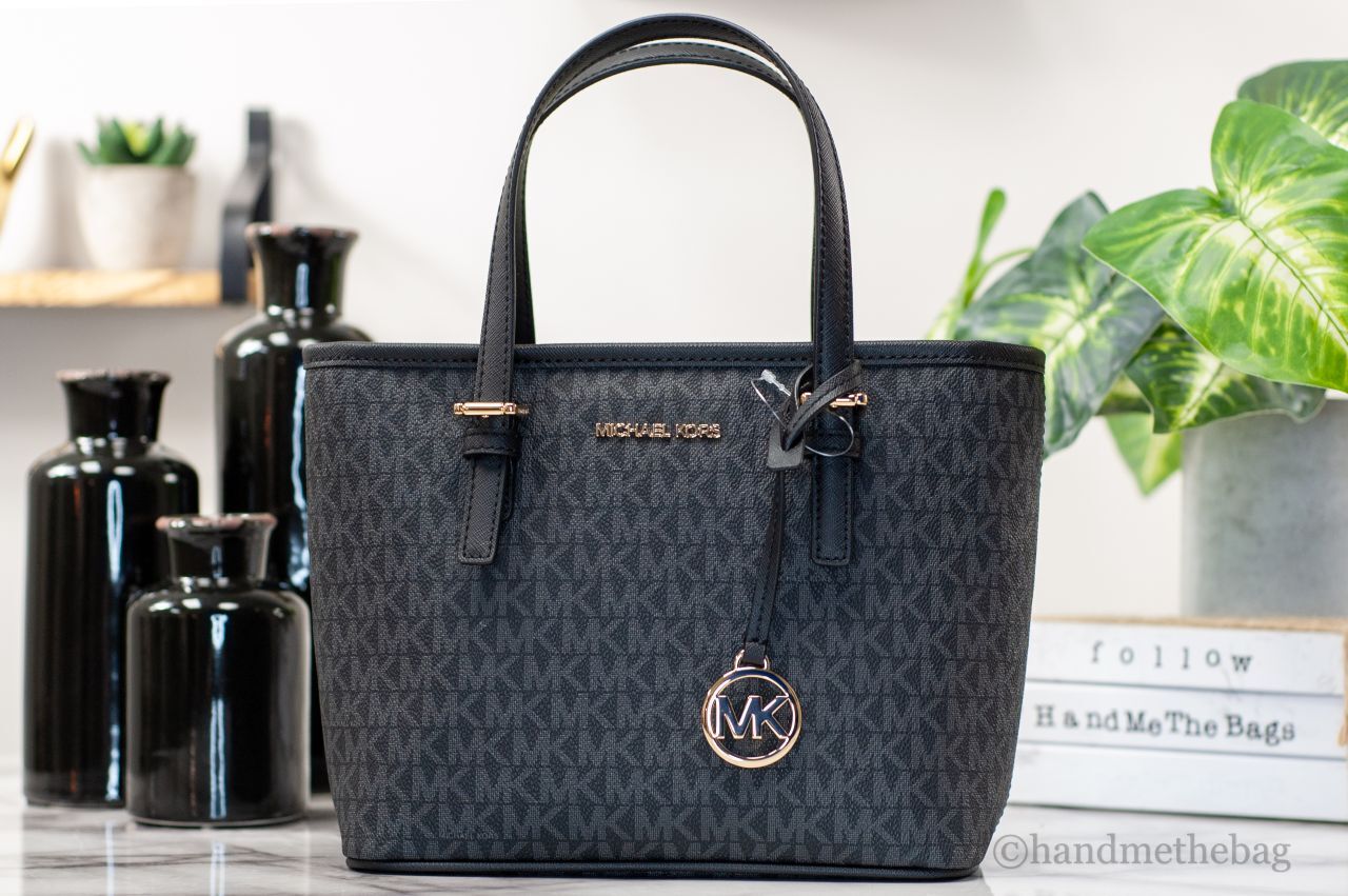 Michael Kors Black Signature Leather XS Jet Set Travel Tote