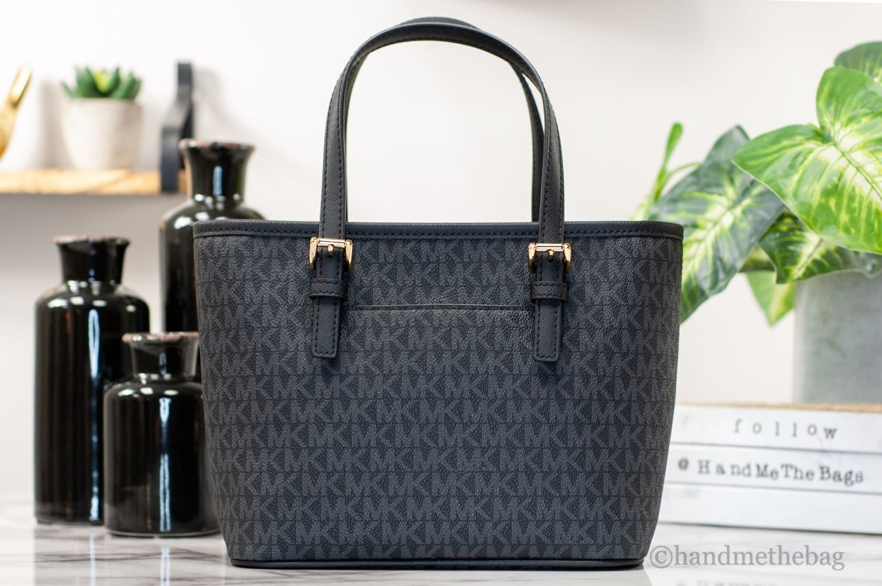 Michael Kors Black Signature Leather XS Jet Set Travel Tote