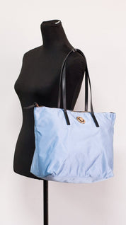 Versace Cornflower Blue Nylon Leather Tote Bag