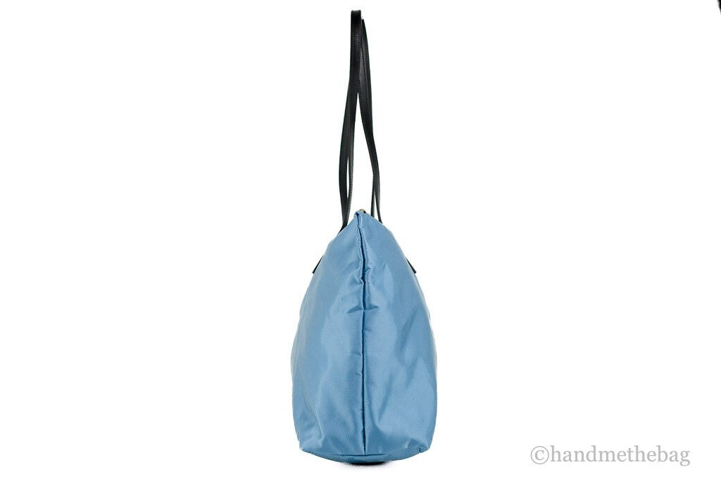 Versace Cornflower Blue Nylon Leather Tote Bag