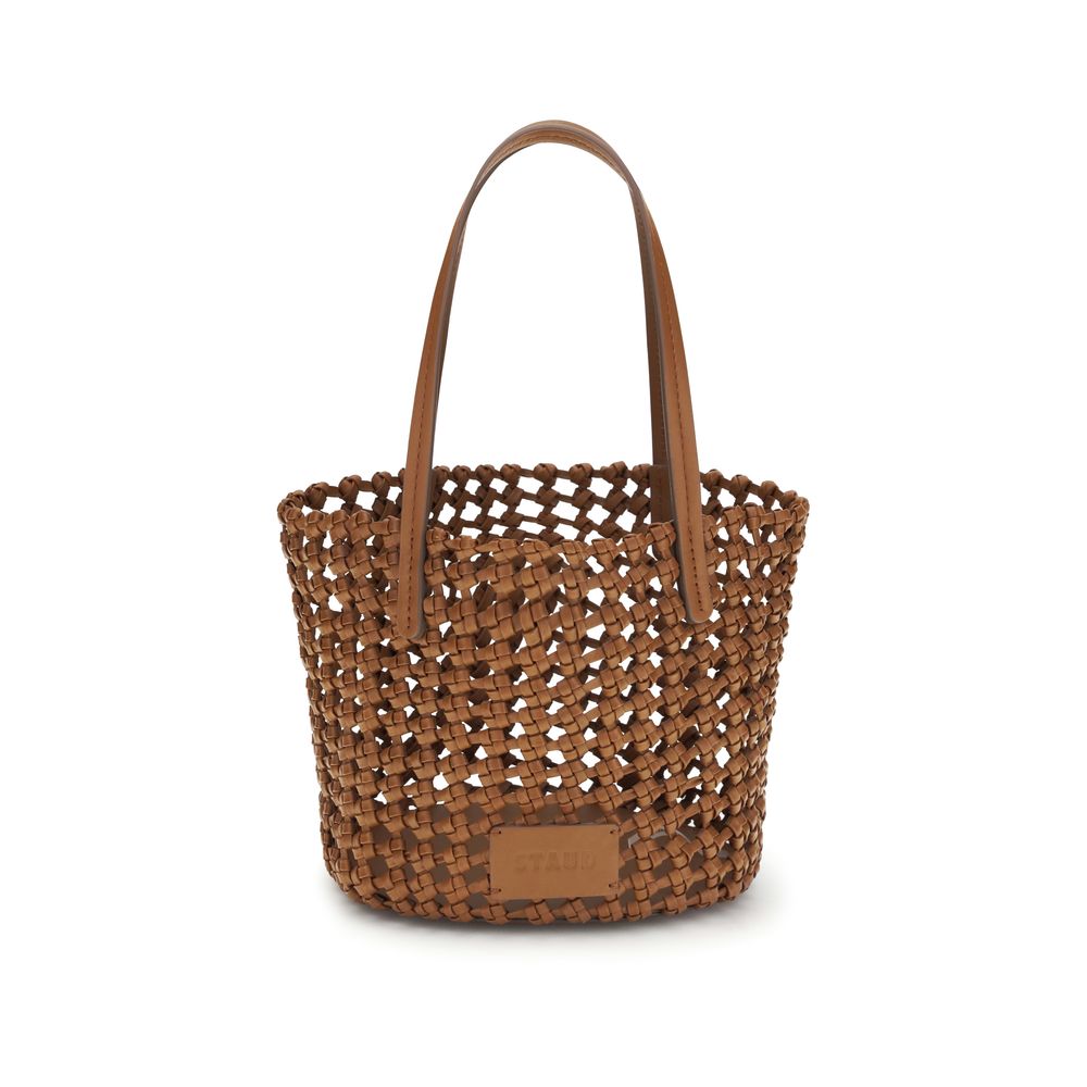 Staud Brown Calf Leather Woven Shoulder Bag