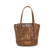 Staud Brown Calf Leather Woven Shoulder Bag