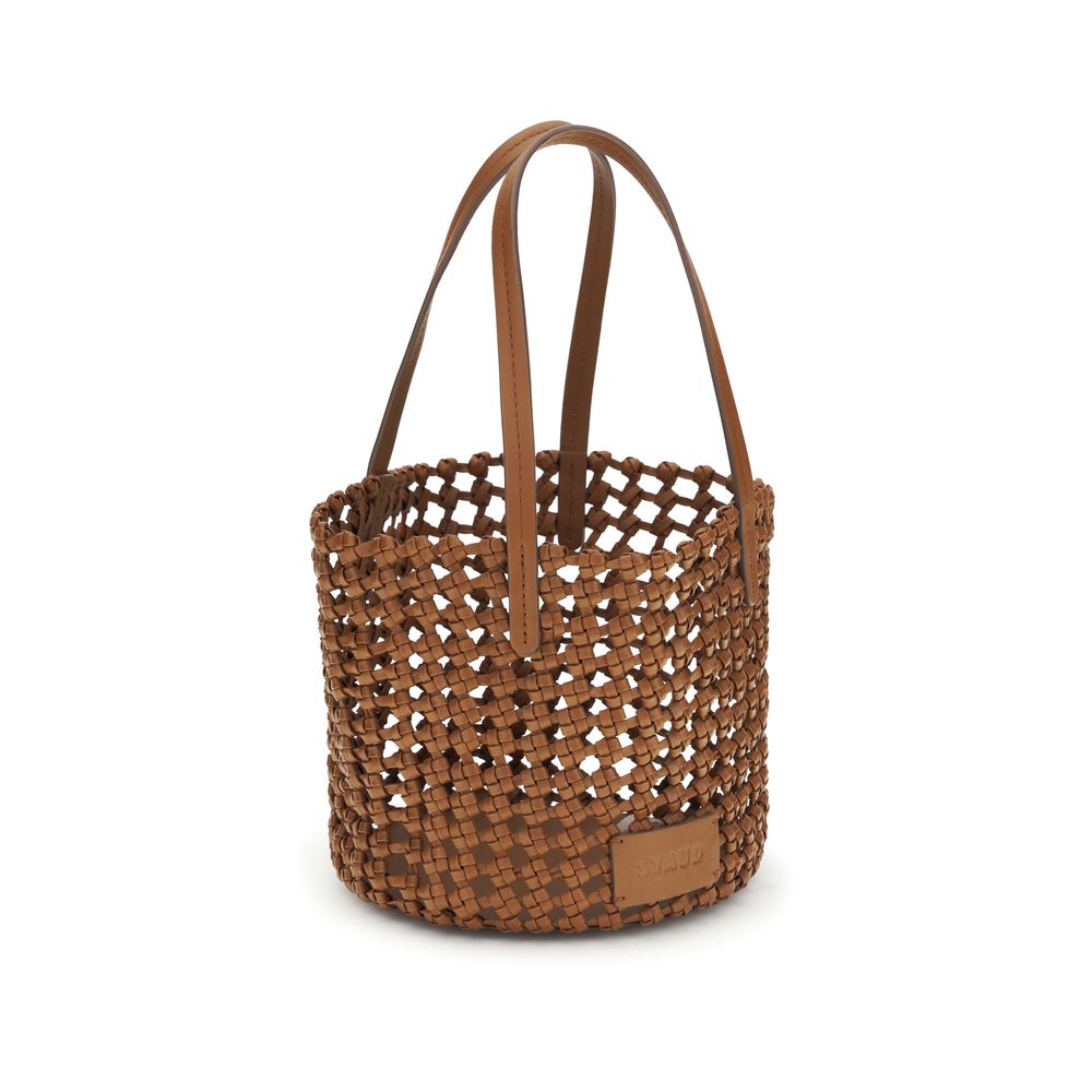 Staud Brown Calf Leather Woven Shoulder Bag