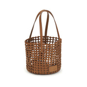 Staud Brown Calf Leather Woven Shoulder Bag