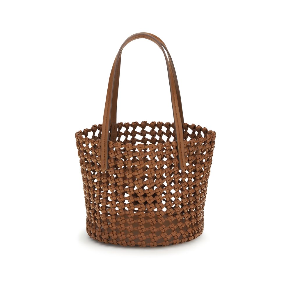 Staud Brown Calf Leather Woven Shoulder Bag