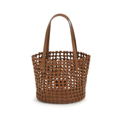 Staud Brown Calf Leather Woven Shoulder Bag