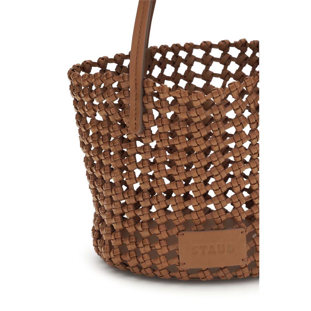Staud Brown Calf Leather Woven Shoulder Bag