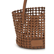 Staud Brown Calf Leather Woven Shoulder Bag