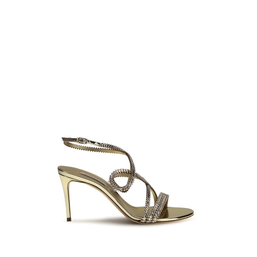 Casadei Gold Calf Leather Stiletto Heel Sandals