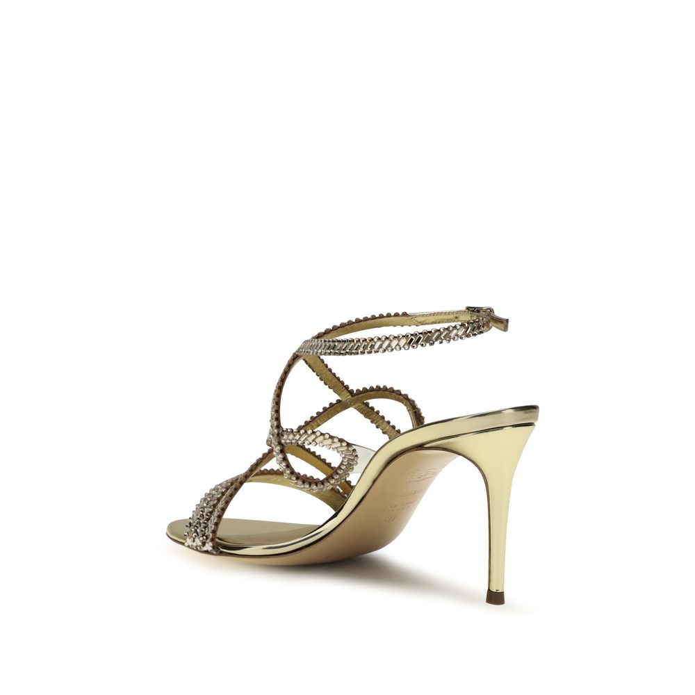 Casadei Gold Calf Leather Stiletto Heel Sandals