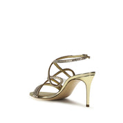 Casadei Gold Calf Leather Stiletto Heel Sandals