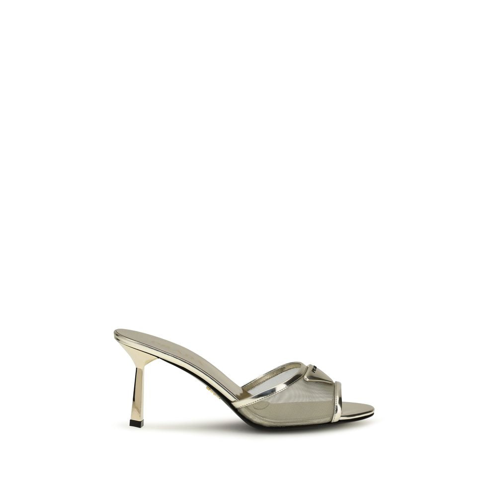 Prada Silver Calf Leather Stiletto Heel Sandals