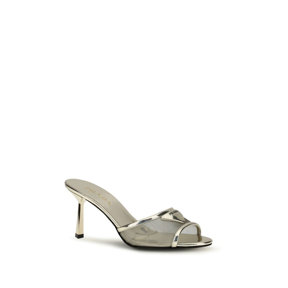Prada Silver Calf Leather Stiletto Heel Sandals
