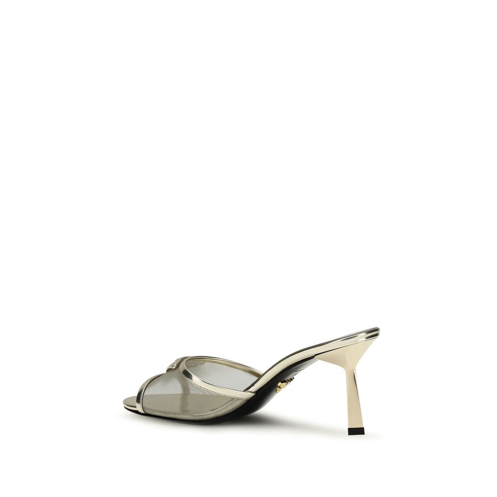 Prada Silver Calf Leather Stiletto Heel Sandals