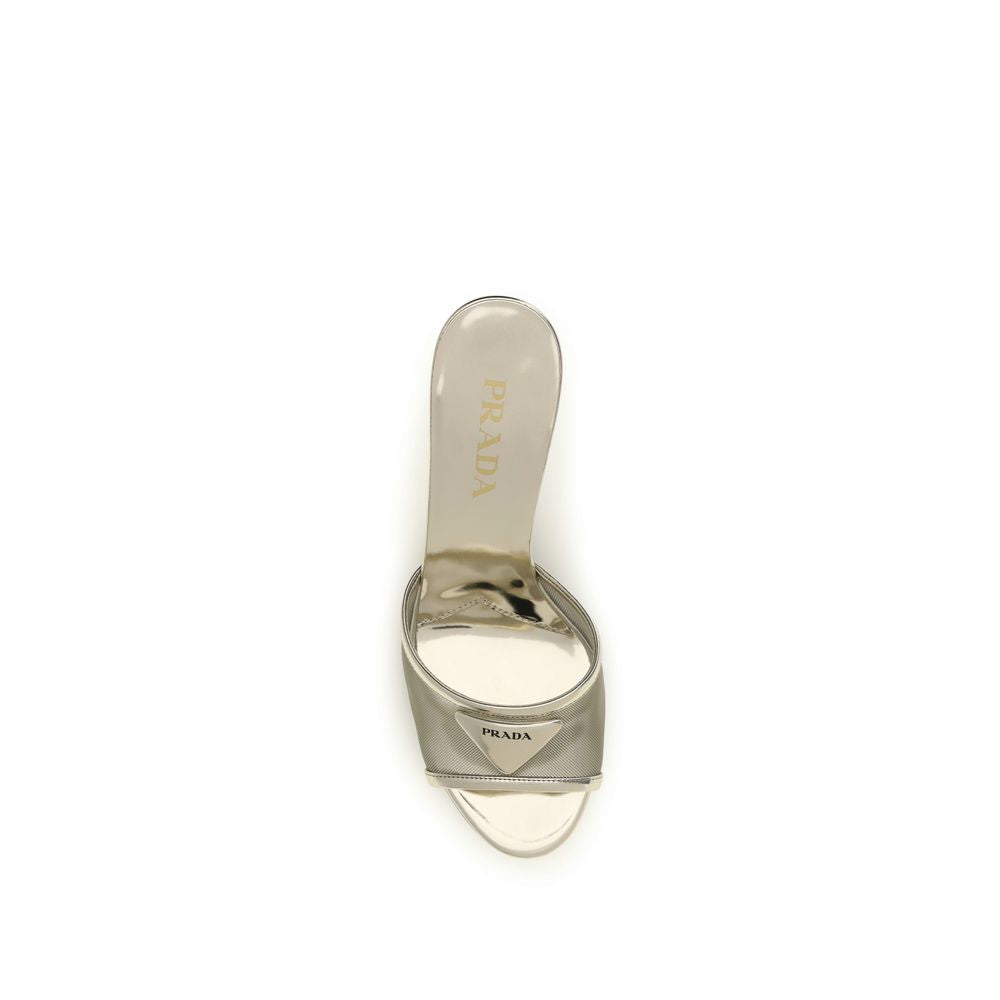 Prada Silver Calf Leather Stiletto Heel Sandals