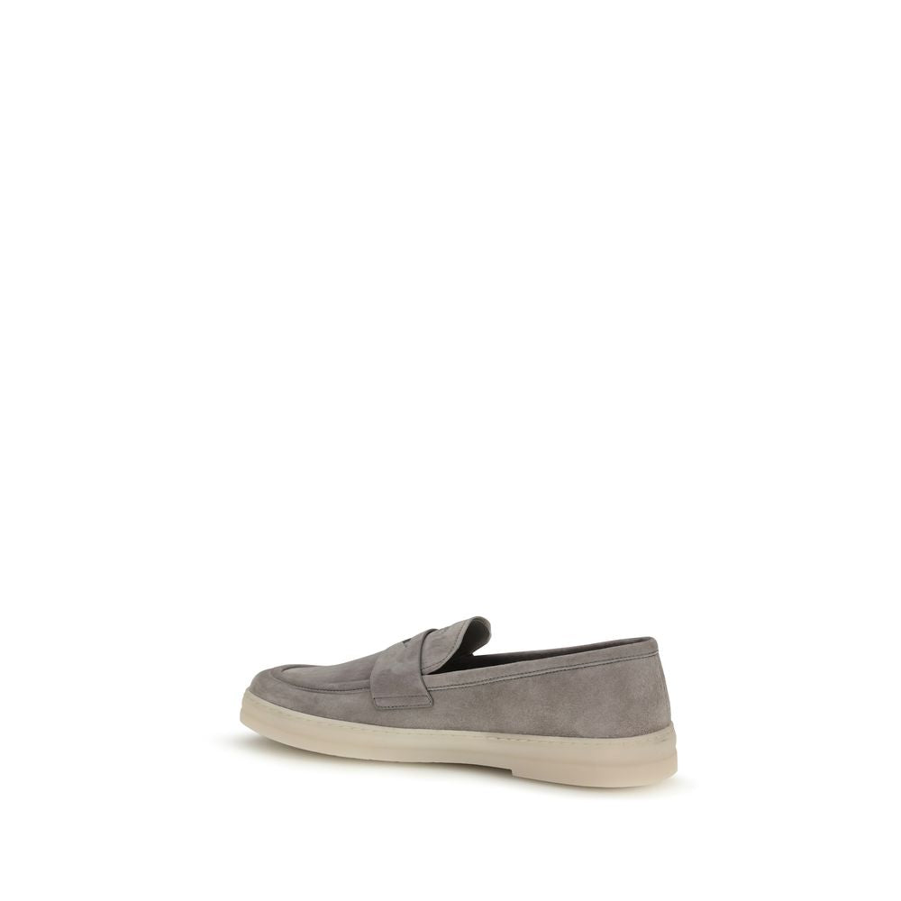 Prada Gray Calf Leather Slip-On Loafers