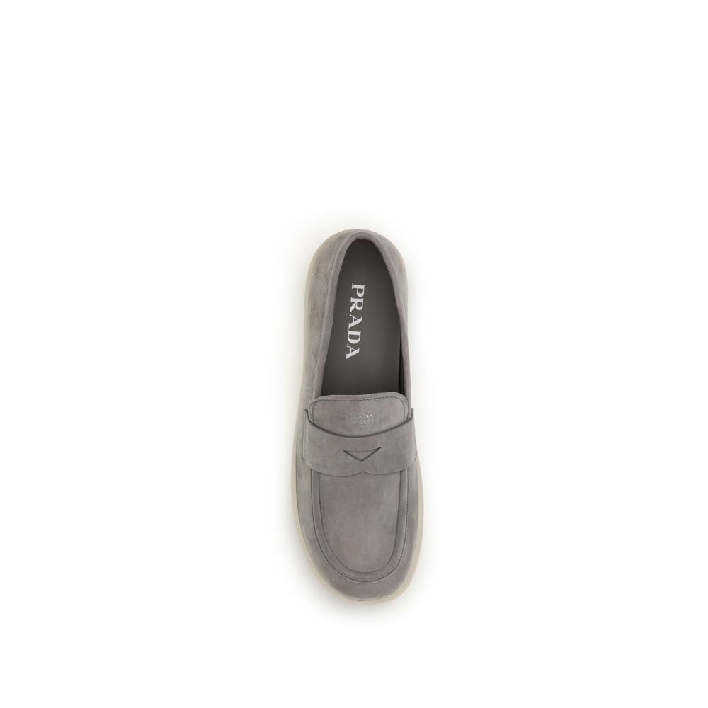 Prada Gray Calf Leather Slip-On Loafers