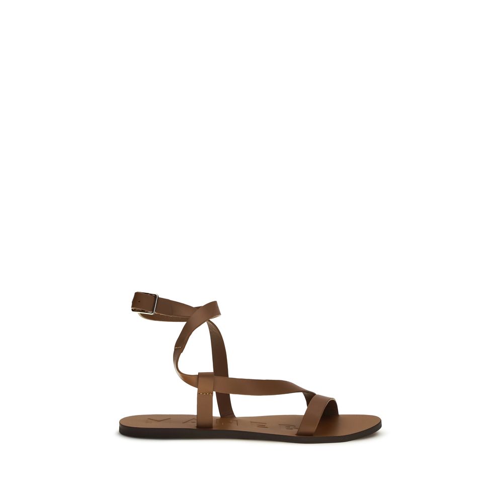 Manebi Brown Calf Leather Flat Sandals