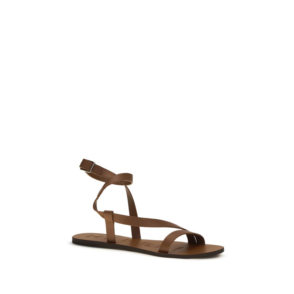 Manebi Brown Calf Leather Flat Sandals