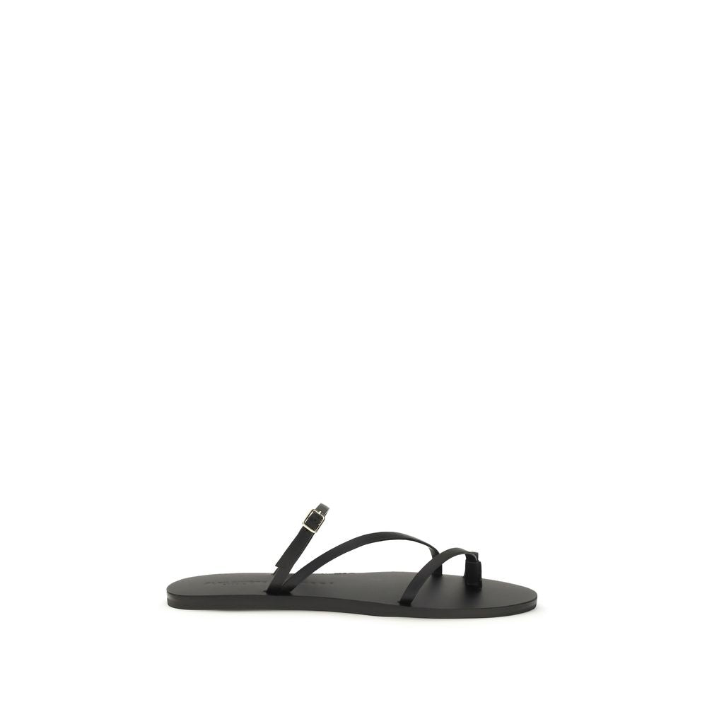Manebi Black Calf Leather Flat Sandals