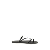 Manebi Black Calf Leather Flat Sandals