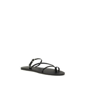 Manebi Black Calf Leather Flat Sandals