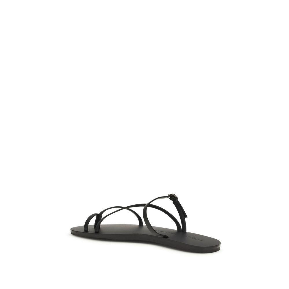 Manebi Black Calf Leather Flat Sandals
