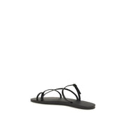 Manebi Black Calf Leather Flat Sandals