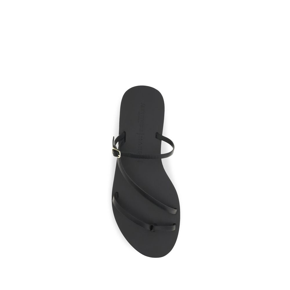 Manebi Black Calf Leather Flat Sandals
