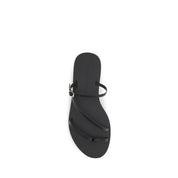 Manebi Black Calf Leather Flat Sandals