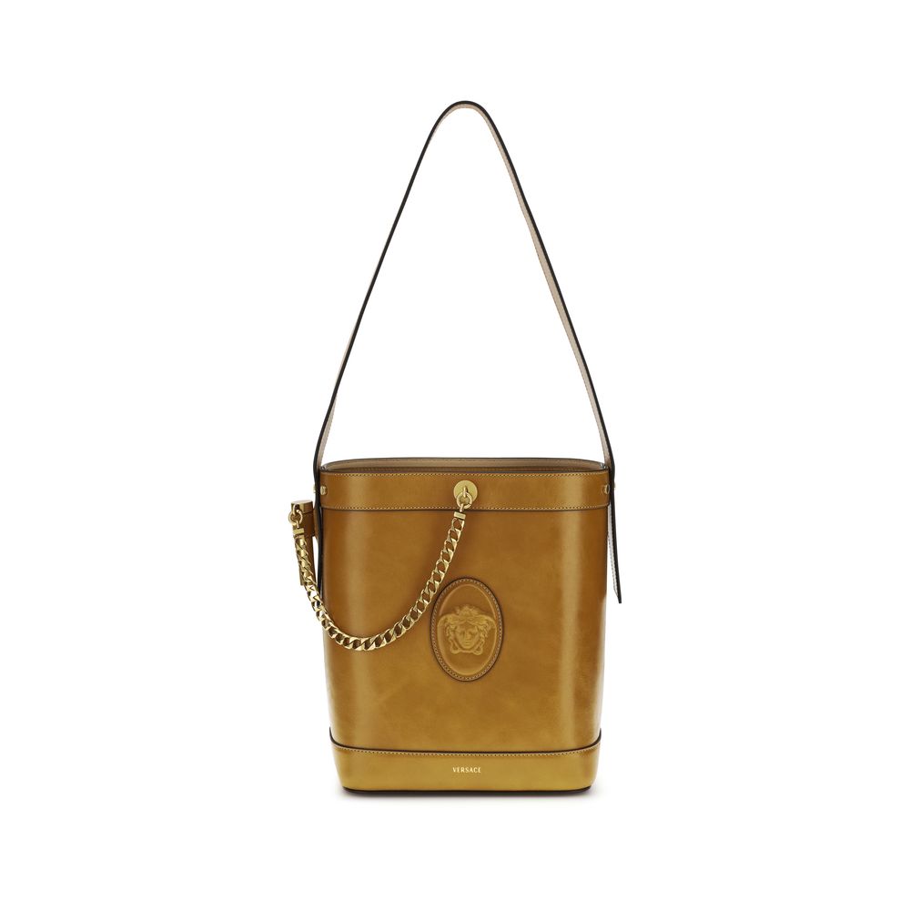 Versace Brown Calf Leather Pivot Bucket Bag