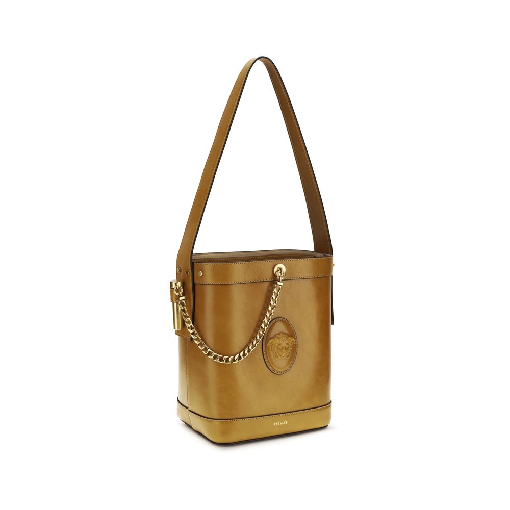 Versace Brown Calf Leather Pivot Bucket Bag